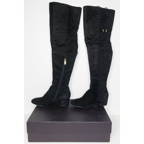 BRIAN ATWOOD B-MALLEY Suede Over Knee Heel Boots Black Size 8.5 - Picture 2 of 6
